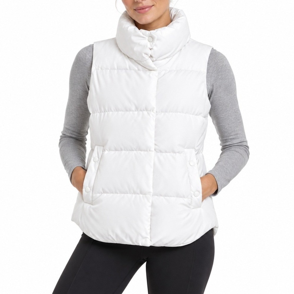 Athleta Downtown Vest Women XL White Puffer Down Water Repellent Activewear